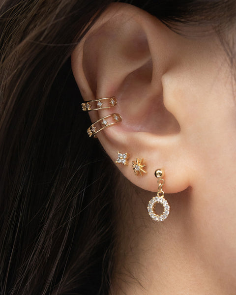 Clover and starburst stud earrings - gold ear stack by The Hexad
