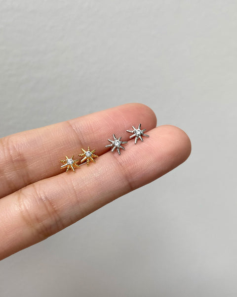 little starburst ear studs in gold and silver