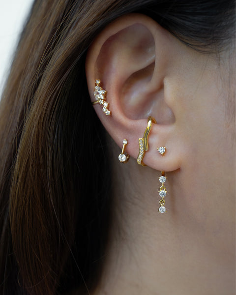 enchanting ear party inspiration featuring newly launched celestine earrings, echo studs and best seller constellation ear cuff in gold