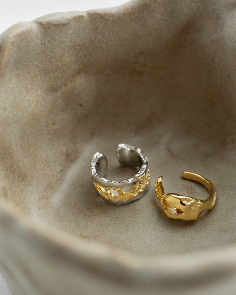 how to wear gold and silver earrings together - geology inspired ear cuff set thehexad