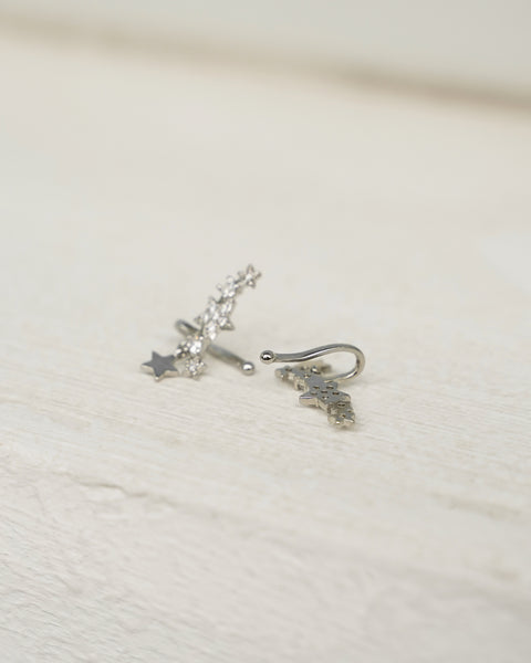 no real ear piercings required to rock these starry auriga ear cuffs in silver