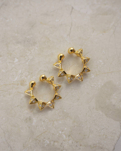 the hexad gold pyramid inspired ear cuffs with bold diamond spikes for a unique look