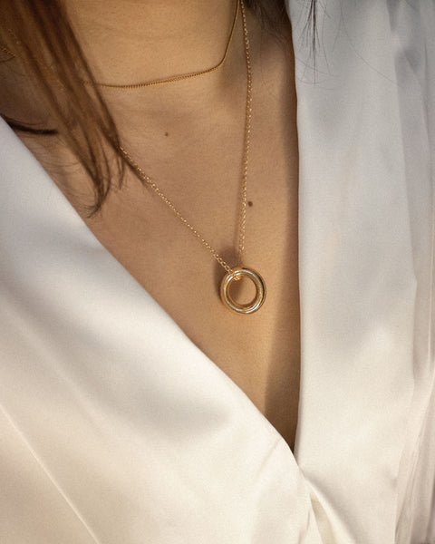 Chunky golden ring pendant featuring a mild distressed texture for that vintage look - The Hexad Jewelry