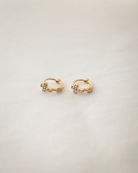 Cross Huggie Hoop earrings with tiny sparkly rhinestones @thehexad