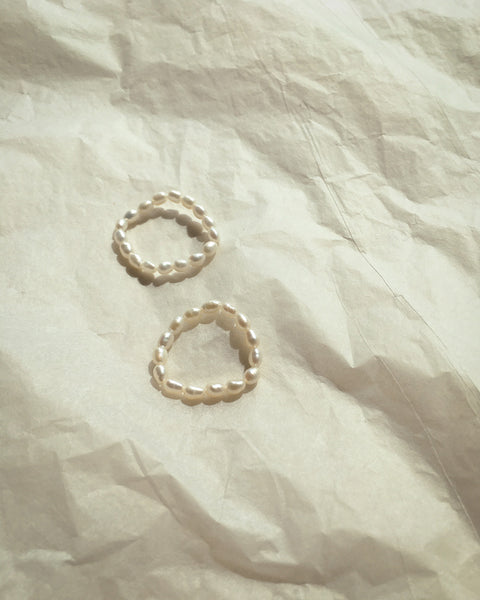 Delicate rings made from minuscule pearls by The Hexad
