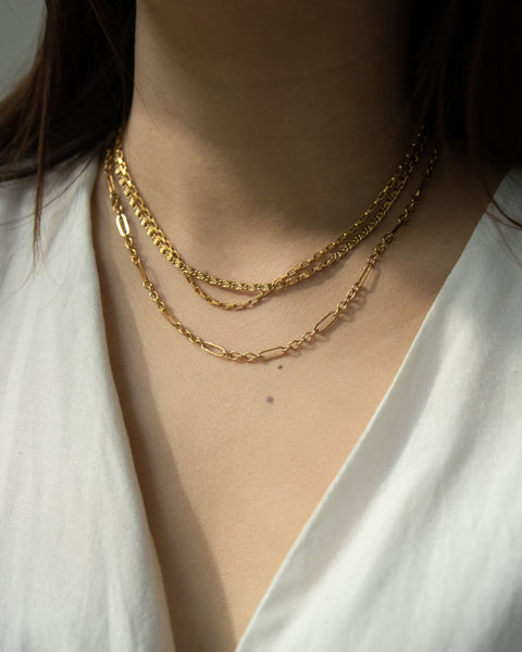 How to layer multiple gold necklaces by The Hexad Jewelry
