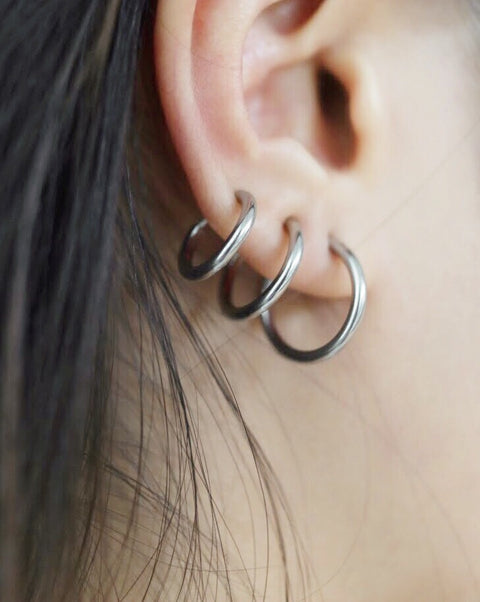 Pierceless silver hoops perfect for layering - The Hexad