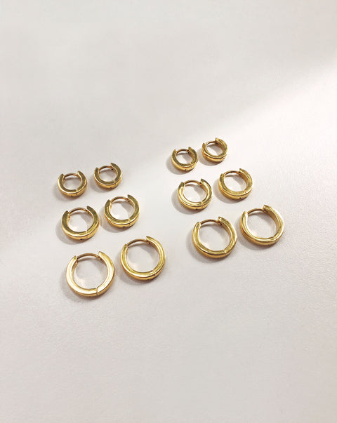 Set of 3 continuous gold hoop earring with 3mm thickness - Ise Mini Hoops by TheHexad