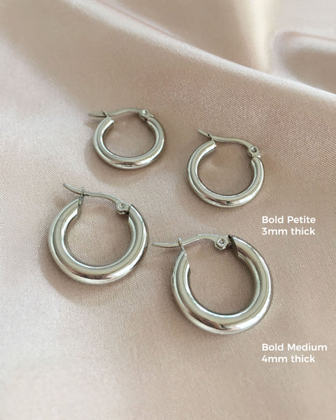 Silver Rei Hoops in Bold Petite and Bold Medium - The Hexad Jewelry