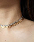 Stylish choker necklace with intricate chain link details - Tetris choker by The Hexad Jewellery