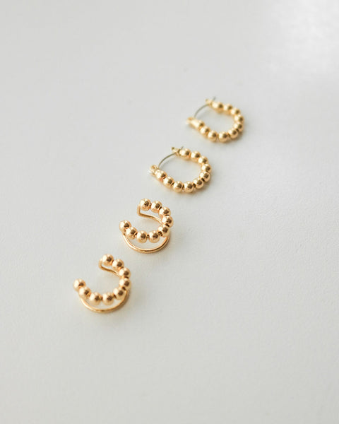 Tiny gold spheres designed as a hoop earring and unique ear cuff - The Hexad