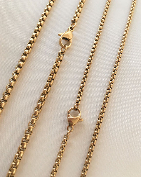 Versatile box cut golden chain with lobster clasp crafted in stainless steel - The Hexad Jewelry