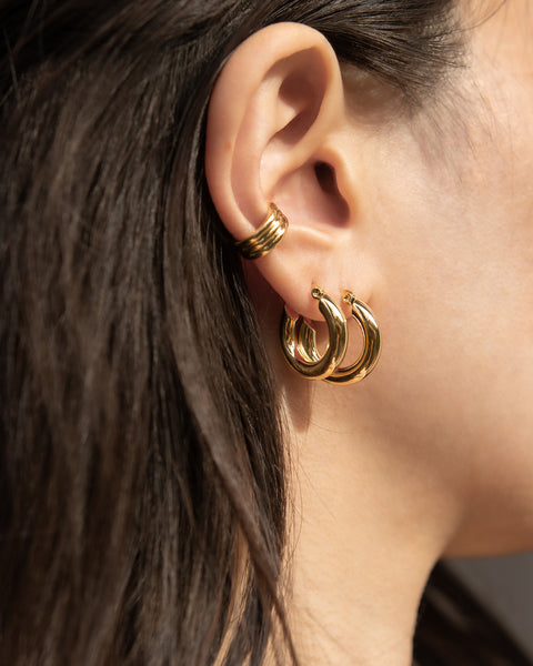 bestselling chubby bold rei hoops in 24k gold plated brass