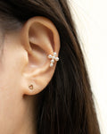 chic ear party with pearl crucifix ear cuff and petite hollow heart stud