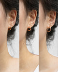 comparison of small, medium and large huggie earrings by the hexad