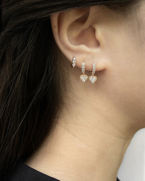 cute dangling heart charm huggie hoop earrings pave with diamante from @thehexad