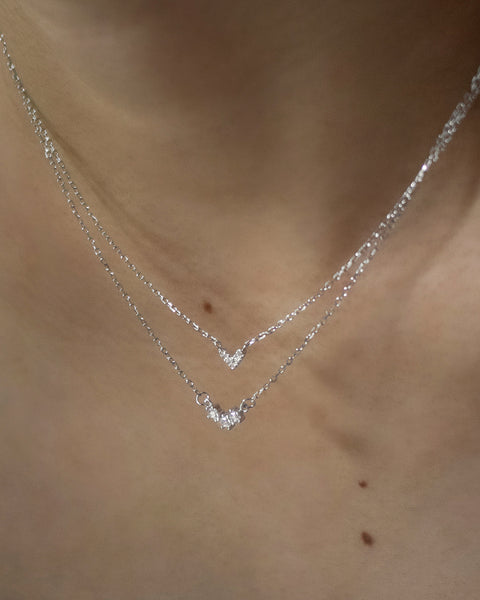 dainty aria necklace featuring two delicate chain layers and tiny diamante