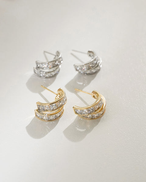 double diamante illusion hoop earrings in gold and silver from the hexad