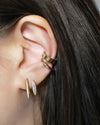 golden ear stack comprising reverie illusion earring, retractable hoop and bullet ear cuff from the hexad