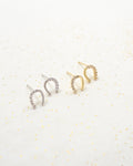 lucky horseshoe shape Pavé earrings with crystals in gold and silver