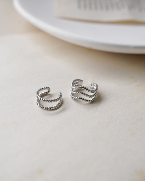 minimalist wavy ear cuffs in silver for a simple everyday look