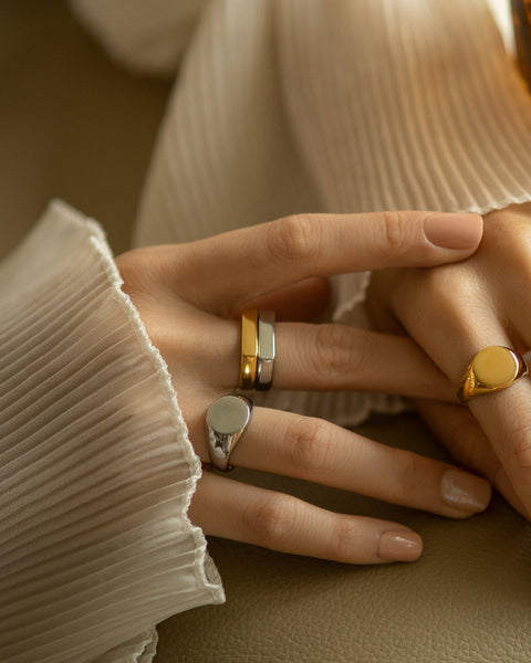 mix metals signet ring stack | the hexad jewelry