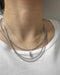 modern stack of multiple silver chain necklaces by the hexad