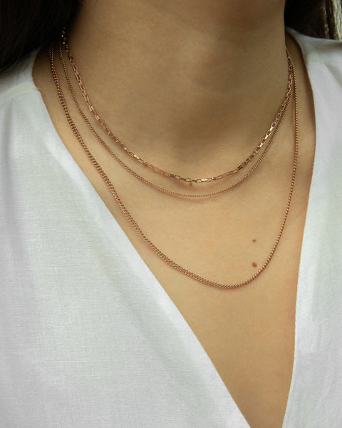 parallel and basic chain necklaces in rose gold @thehexad