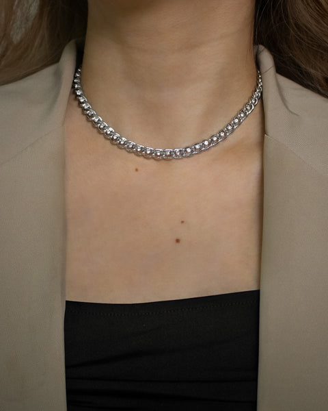 rhinestones embellished Trance chain choker in silver by The Hexad