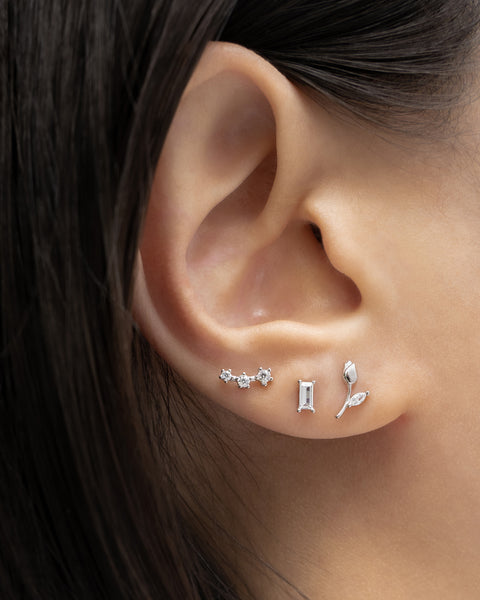 silver petite stud earrings designed with zirconia stones for a shiny ear stack