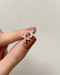 simple cross earrings with petite pearls @thehexad