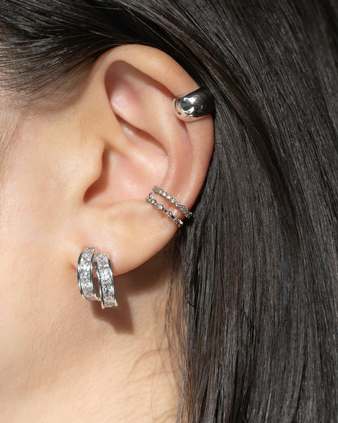 single piercing stack with the oracle illusion hoops and the hexad ear cuffs