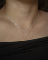 sparkly aria layered necklace in silver sits gracefully along the collarbones