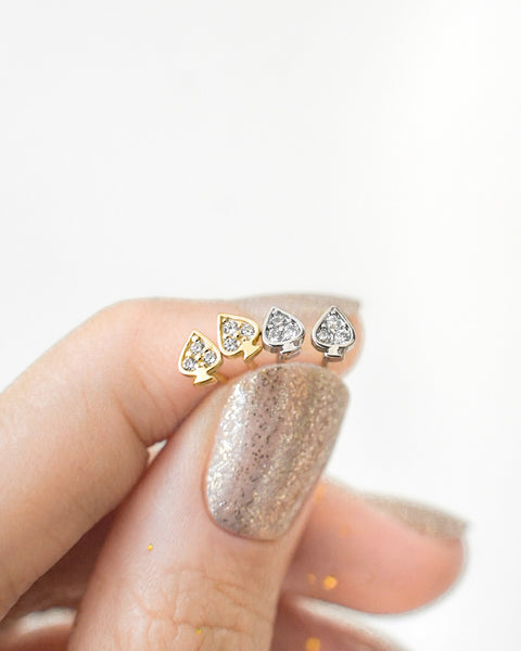 sparkly spade Pavé earrings in gold and silver | the hexad jewelry