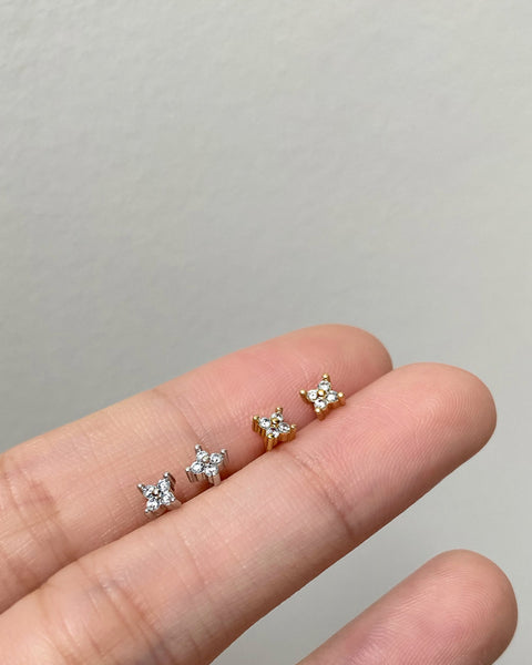 super tiny clover leaf stud earrings by the hexad