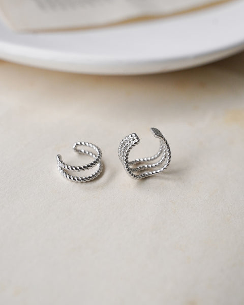 twisted rope ear cuffs set in silver from the hexad