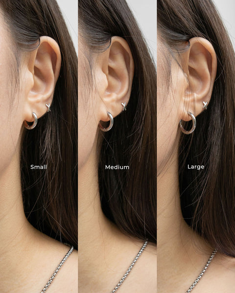 uki silver hoop earrings in small, medium and large sizes for layering