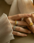 work the mixed metals trend with these compatible gold and silver signet rings from the hexad